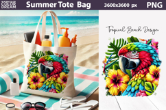 Tropical Parrot Tote Bag Sublimation | Colorful Beach Product Image 1