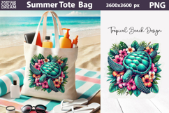 Floral Sea Turtle Sublimation | Tropical Beach Summer Tote Product Image 1