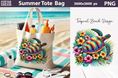Rainbow Sea Turtle Tote Bag Sublimation | Tropical Summer Product Image 1