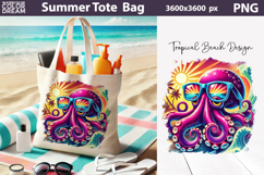 Tropical Octopus Tote Bag Sublimation | Summer Beach Sunset Product Image 1