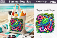 Tropical Floral Sea Turtle Tote Bag Sublimation | Summer Product Image 1