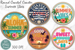 Summer Beach Coaster Design, Round Coastal Coaster PNG Product Image 1