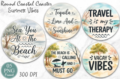 Summer Beach Coaster Sublimation Design, Retro Coaster PNG Product Image 1