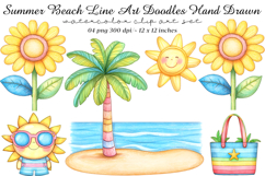 Summer Beach Line Art Doodles Hand Drawn Product Image 1