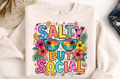 salty but social, summer beach png, funny coastal design, beach sublimation, salty beach quote, summer shirt png, beach lover gift, vacation shirt design, coastal quote png, seaside apparel png