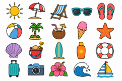 Summer Beach Vacation Colorful Icon Set Product Image 2