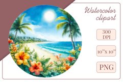 Explore our collection of vibrant watercolor clipart capturing the essence of summer beach relaxation. Perfect for cards, invitations, banners and websites, these designs infuse your projects with freshness, brightness, and joyful vibes.