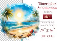 Explore our collection of vibrant watercolor clipart capturing the essence of summer beach relaxation. Perfect for cards, invitations, banners and websites, these designs infuse your projects with freshness, brightness, and joyful vibes