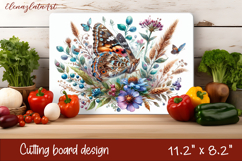 Flowers and butterfly Cutting Board Design. Tropical Board Product Image 1