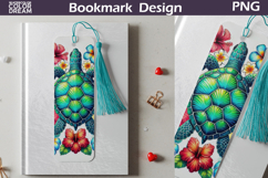 Sea Turtle Floral Bookmark Design | Tropical Reading Art Product Image 1