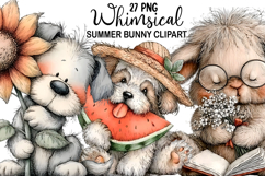 Whimsical Summer Bunny Clipart png Watercolor png Product Image 1