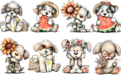 Whimsical Summer Bunny Clipart png Watercolor png Product Image 2