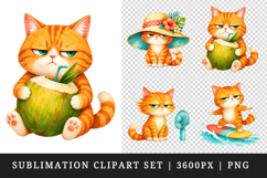 Summer Cat clipart printable sublimation design png Product Image 1