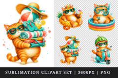 Summer Cat clipart printable sublimation design png Product Image 1