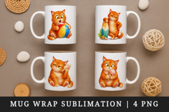 Summer Cat mug wrap printable sublimation design Product Image 1