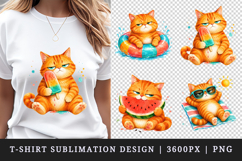 Summer Cat t-shirt printable sublimation design png Product Image 1