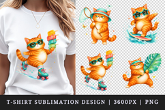 Summer Cat t-shirt printable sublimation design png Product Image 1