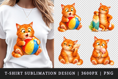 Summer Cat t-shirt printable sublimation design png Product Image 1