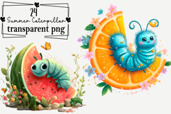 Whimsical Summer Caterpillar Clipart PNG Watercolor png Product Image 1