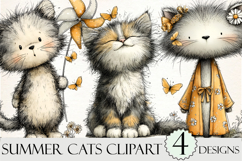Whimsical Summer Cats Clipart Png Product Image 1
