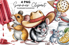 Cute Summer Mouse Clipart PNG, Watercolor Mice Illustration Product Image 1