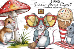 Cute Summer Mouse Clipart PNG, Watercolor Mice Illustration Product Image 1