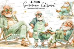 Summer Grandpa Clipart PNG Bundle,Watercolor Old Man Clipart Product Image 1