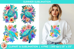 Boho Tropical Flowers Sea Turtle, Summer Sublimation PNG Product Image 1