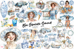 Blue Chinoiserie Summer Clipart - 53 Summer Png Bundle Product Image 1