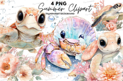 Cute Ocean Animals Clipart PNG, Watercolor Jellyfish Crab Product Image 1