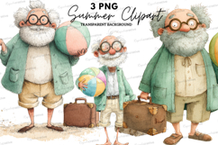 Summer Grandpa Clipart PNG Bundle,Watercolor Old Man Clipart Product Image 1