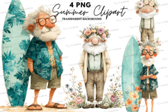 Summer Grandpa Clipart PNG Bundle,Watercolor Old Man Clipart Product Image 1