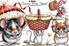 Cute Summer Mouse Clipart PNG, Watercolor Mice Illustration Product Image 1