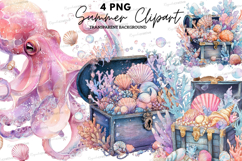 Cute Ocean Animals Clipart PNG, Watercolor Jellyfish Crab Product Image 1