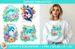 Boho Tropical Flowers Dolphin, Summer Sublimation PNG Product Image 1