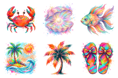 summer coastal clipart, beach clipart, ocean clipart, watercolor clipart, summer png, beach png, ocean png, tropical clipart, sea life clipart, marine animals png, watercolor ocean, seaside clipart, coastal design, beach theme, summer design, vacation cli