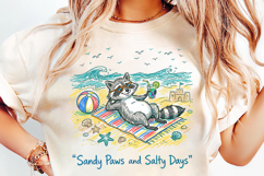 sandy paws png, salty days design, summer raccoon png, coastal raccoon png, raccoon sublimation, beach animal design, raccoon lover gift, summer coastal png, cute beach png, vacation shirt design
