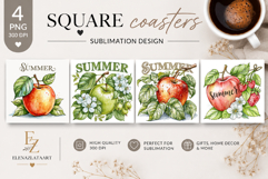 Summer fruits and berries square coaster SUBLIMATION Product Image 1