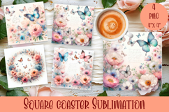 Summer flowers Coaster Design |butterfly Floral Sublima Product Image 1