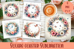 Summer flowers Coaster Design |butterfly Floral Sublima Product Image 1