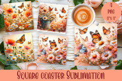 Summer flowers Coaster Design |butterfly Floral Sublima Product Image 1
