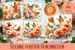 Summer flowers Coaster Design |butterfly Floral Sublima Product Image 1