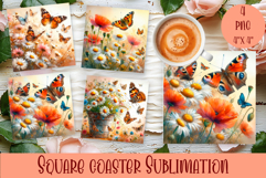 Summer flowers Coaster Design |butterfly Floral Sublima Product Image 1