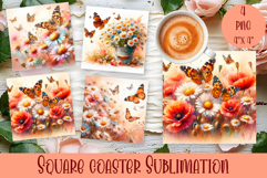 Summer flowers Coaster Design |butterfly Floral Sublima Product Image 1