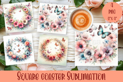 Summer flowers Coaster Design |butterfly Floral Sublima Product Image 1