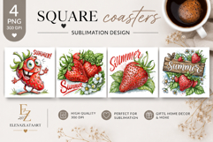 Summer fruits and berries square coaster SUBLIMATION Product Image 1