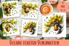 Summer flowers Coaster Design |butterfly Floral Sublima Product Image 1