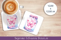 Watercolor Butterfly Garden Square Coasters, Sublimation Product Image 1