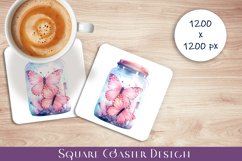 Watercolor Butterfly Garden Square Coasters, Sublimation Product Image 1