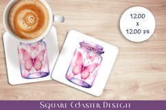 Watercolor Butterfly Garden Square Coasters, Sublimation Product Image 1